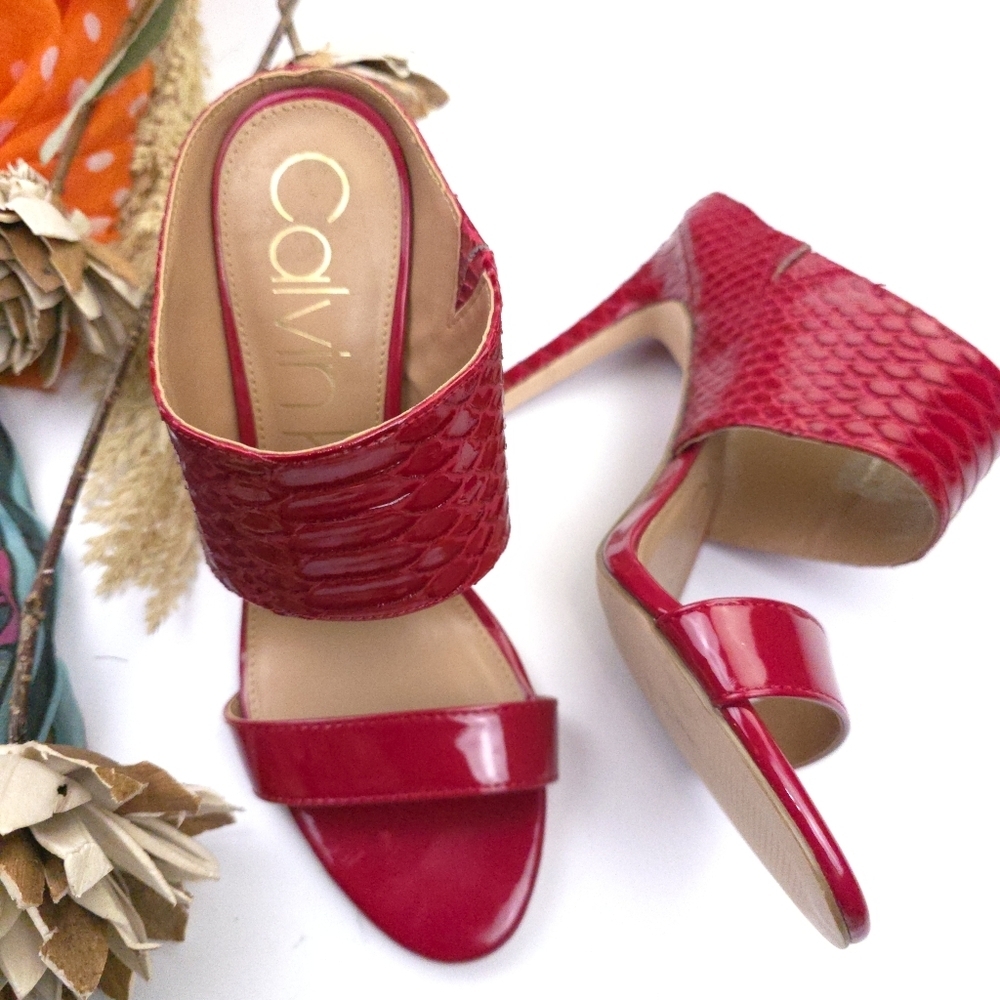 Calvin Klein Women's Red Heeled Sandals Sz 7.5 - Picture 8 of 9